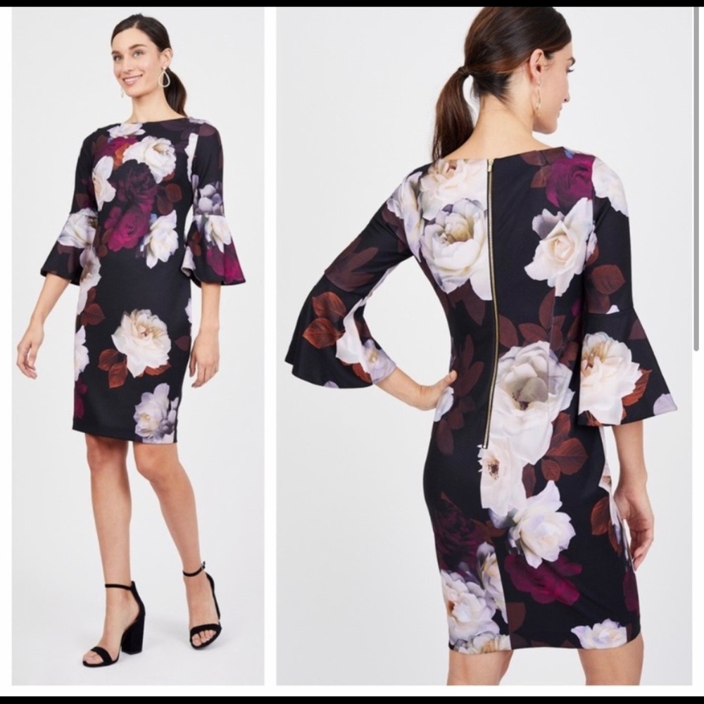Calvin Klein Floral Bell Sleeve Sheath Dress